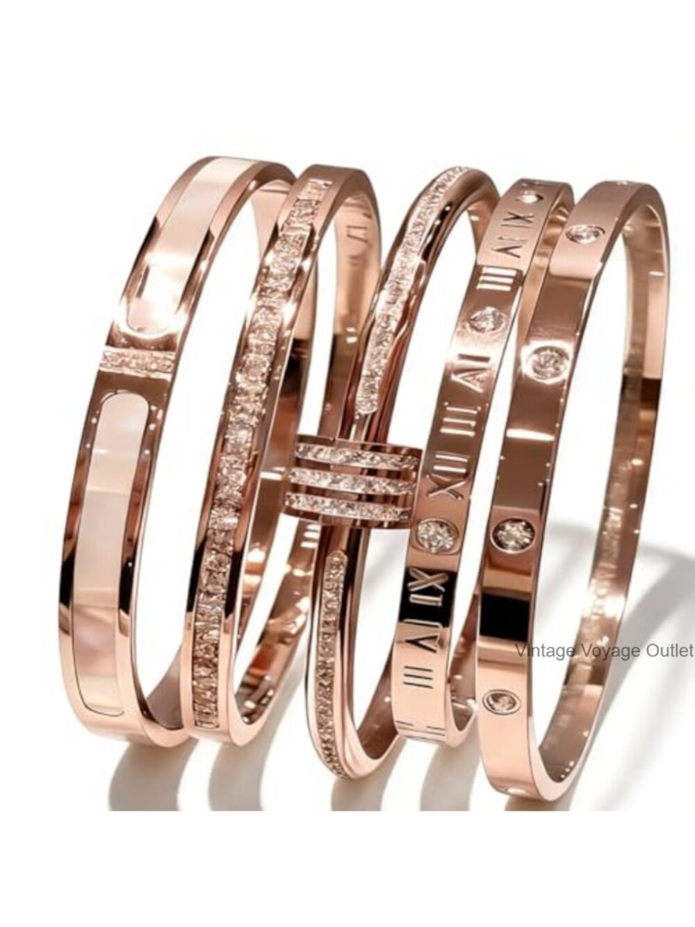 Stainless Steel 5 Piece Bracelet Set Gold Plated Bangle Set Stackable Everyday